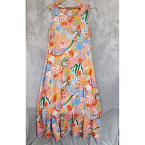 Talbots Maxi Dress Womens Size XL Colorful Floral Art Print Stretch Knit Twist